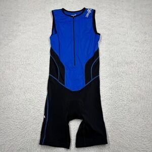 SPARX Triathlon Suit Blue Black Padded Zip Sleeveless One Piece Men's Size Small
